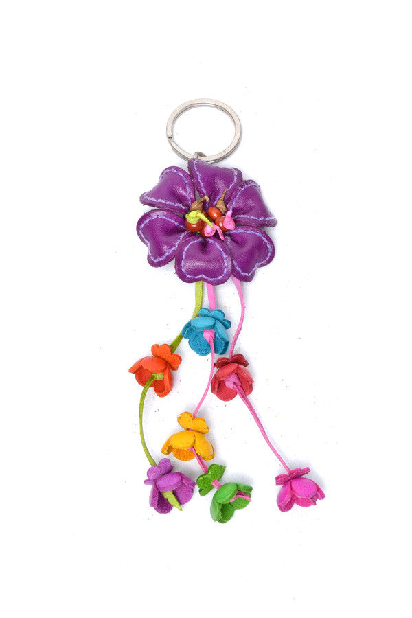 Leather Stitched Flower Keyring - Keshet Design