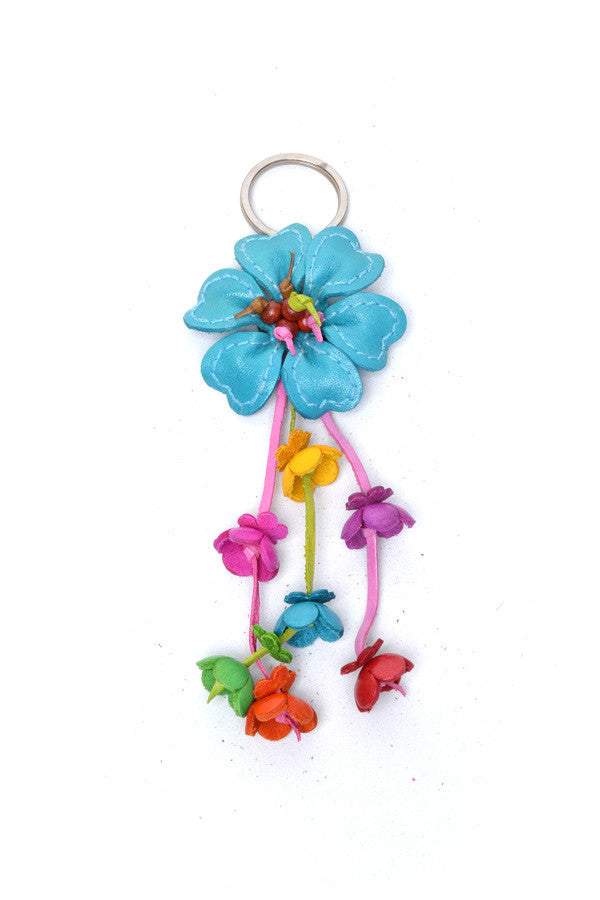 Leather Stitched Flower Keyring - Keshet Design